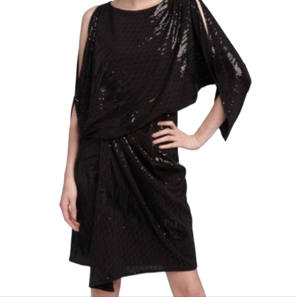 David Meister Dresses & Skirts - David Meister Black Sequin Dolman Sleeve Blouson Cocktail Dress sz 8